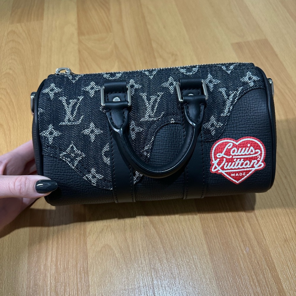 LIMITED EDITION Louis Vuitton Black and White Barrel Bag with Red Heart